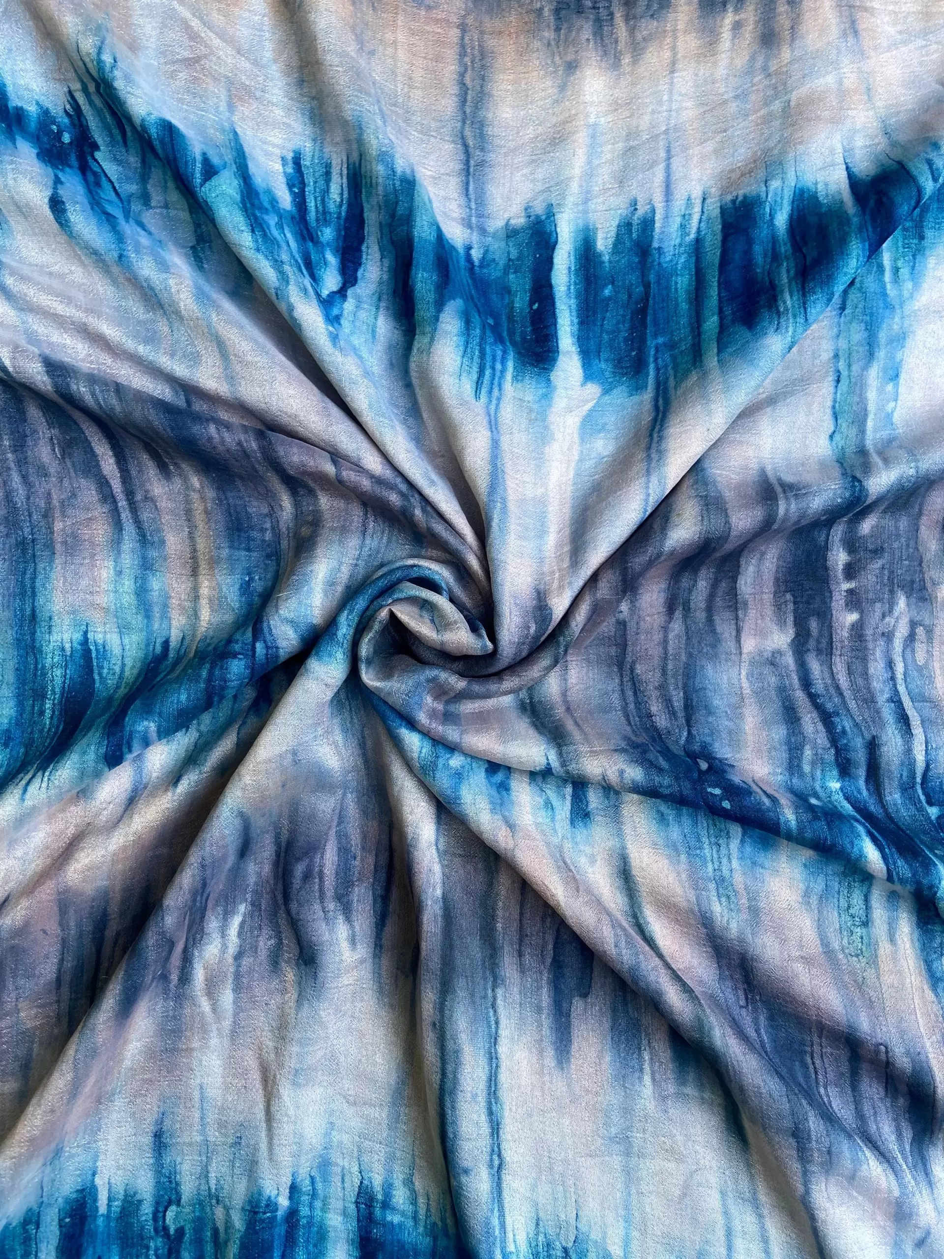 Sky Blue & Navy Blue Tie-Dye Crepe Silk Fabric