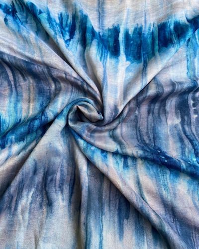 Sky Blue & Navy Blue Tie-Dye Crepe Silk Fabric