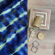 Navy Blue Shibori Tie-Dye Chiffon Fabric with Zari Detail