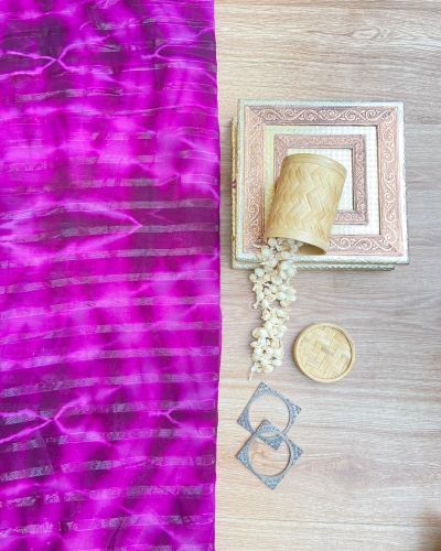 Purple Shibori Tie-Dye Chiffon Fabric with Shimmer Zari Detail