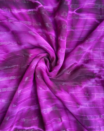 Purple Shibori Tie-Dye Chiffon Fabric with Shimmer Zari Detail