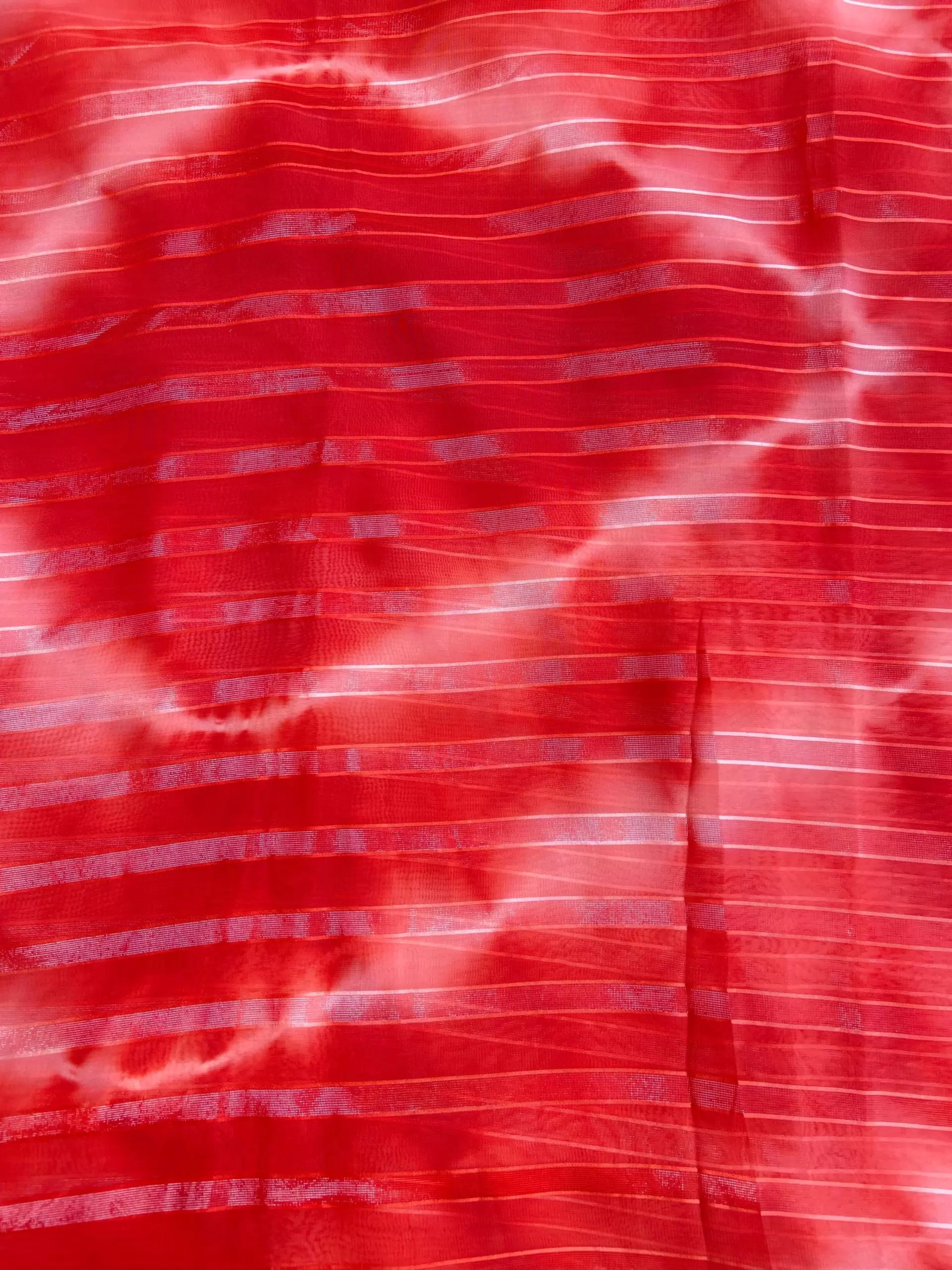 Orange Shibori Tie-Dye Chiffon Fabric with Shimmer Zari Detail