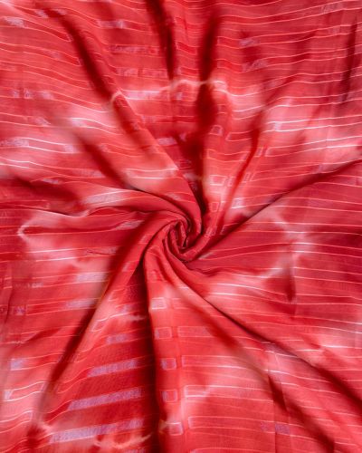 Orange Shibori Tie-Dye Chiffon Fabric with Shimmer Zari Detail