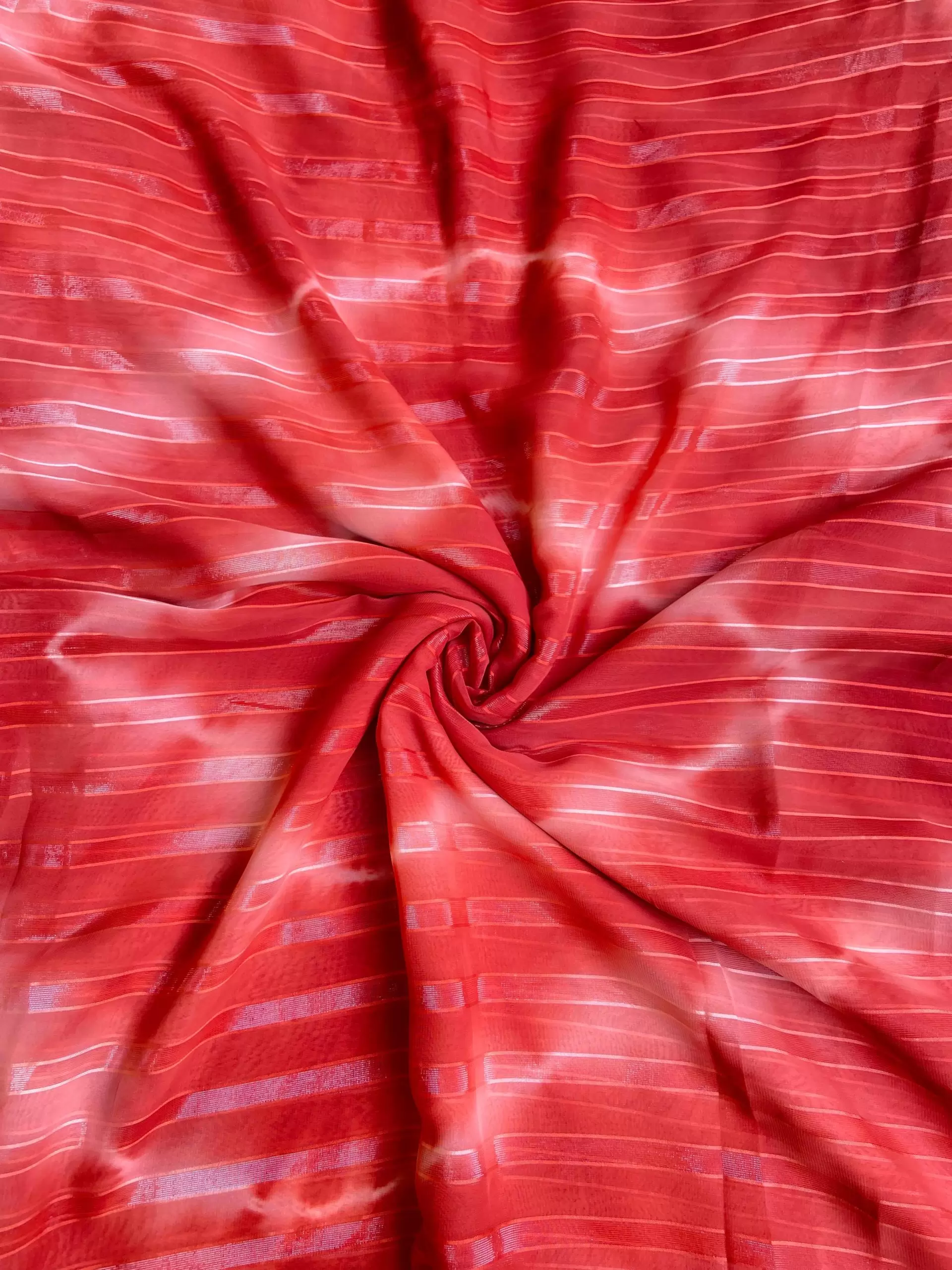 Orange Shibori Tie-Dye Chiffon Fabric with Shimmer Zari Detail