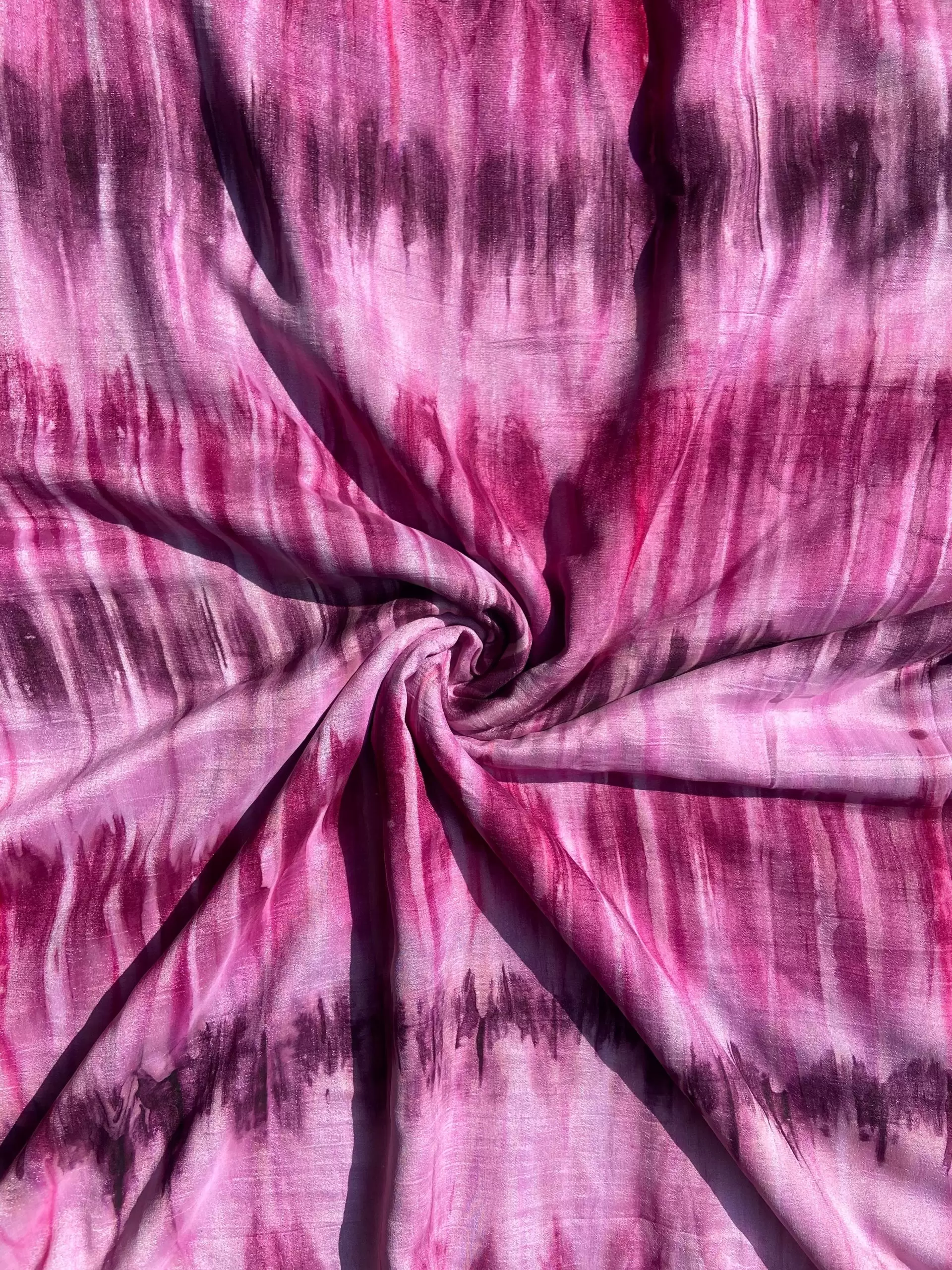 Purple Pink Shibori Tie-Dye Crepe Silk Fabric