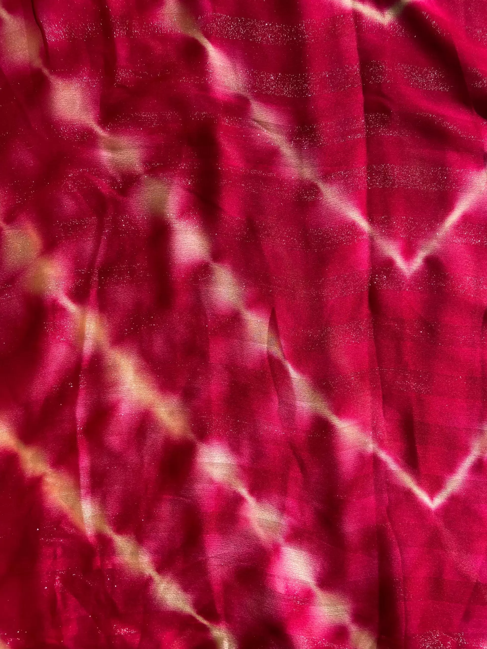 Pink Shibori Tie-Dye Chiffon Fabric with Shimmer Zari Detail
