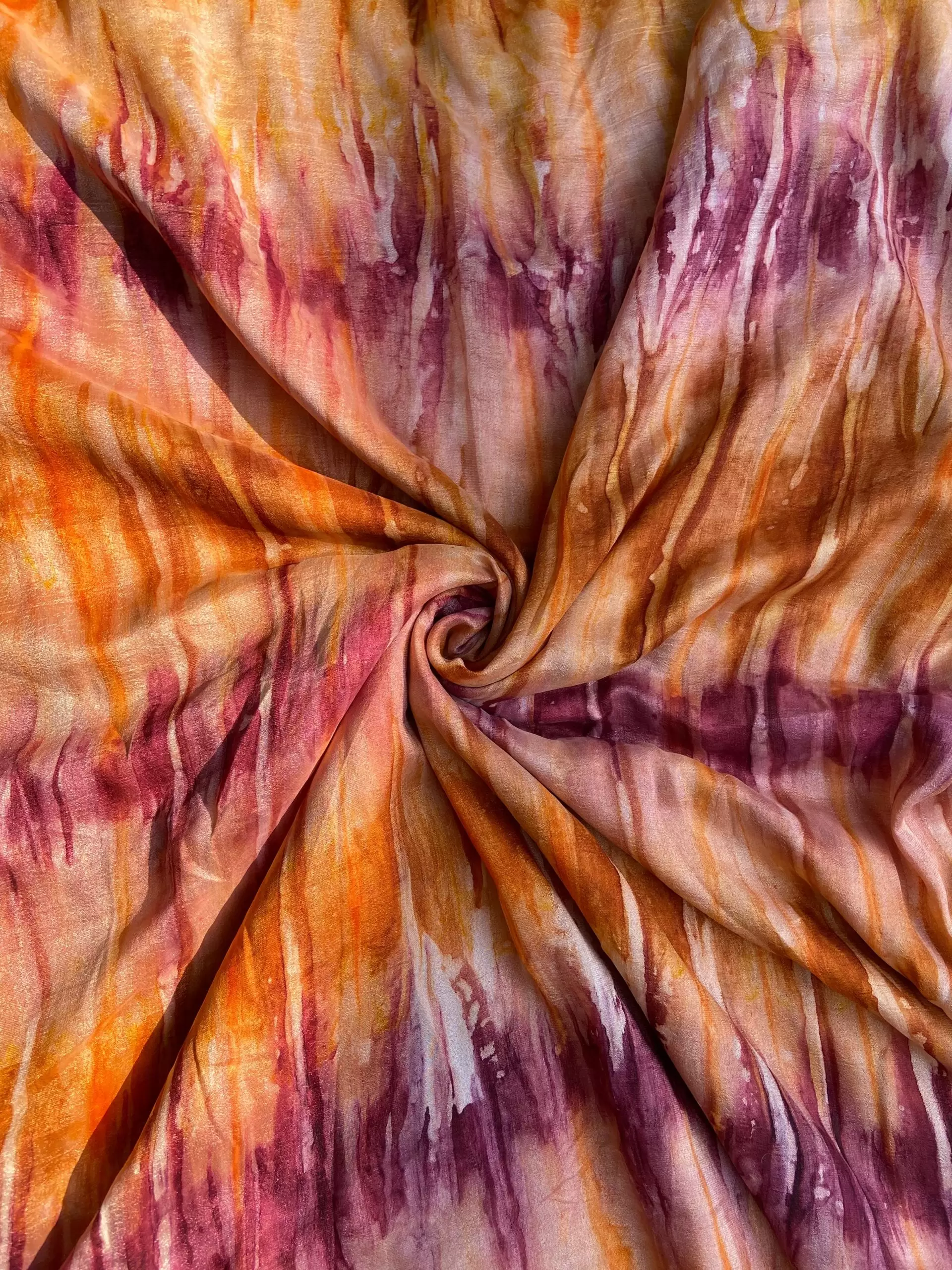 Orange Wine Tie-Dye Crepe Silk Fabric