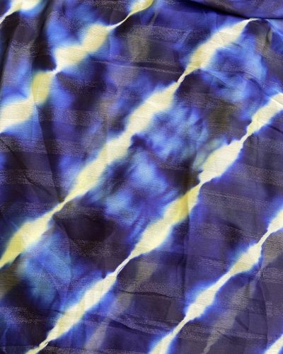 Navy Blue Shibori Tie-Dye Chiffon Fabric with Zari Detail