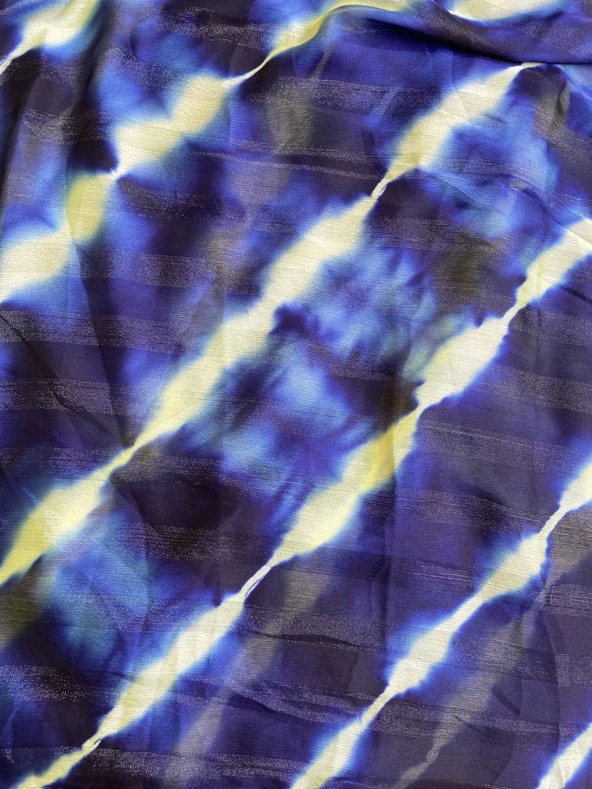 Navy Blue Shibori Tie-Dye Chiffon Fabric with Zari Detail