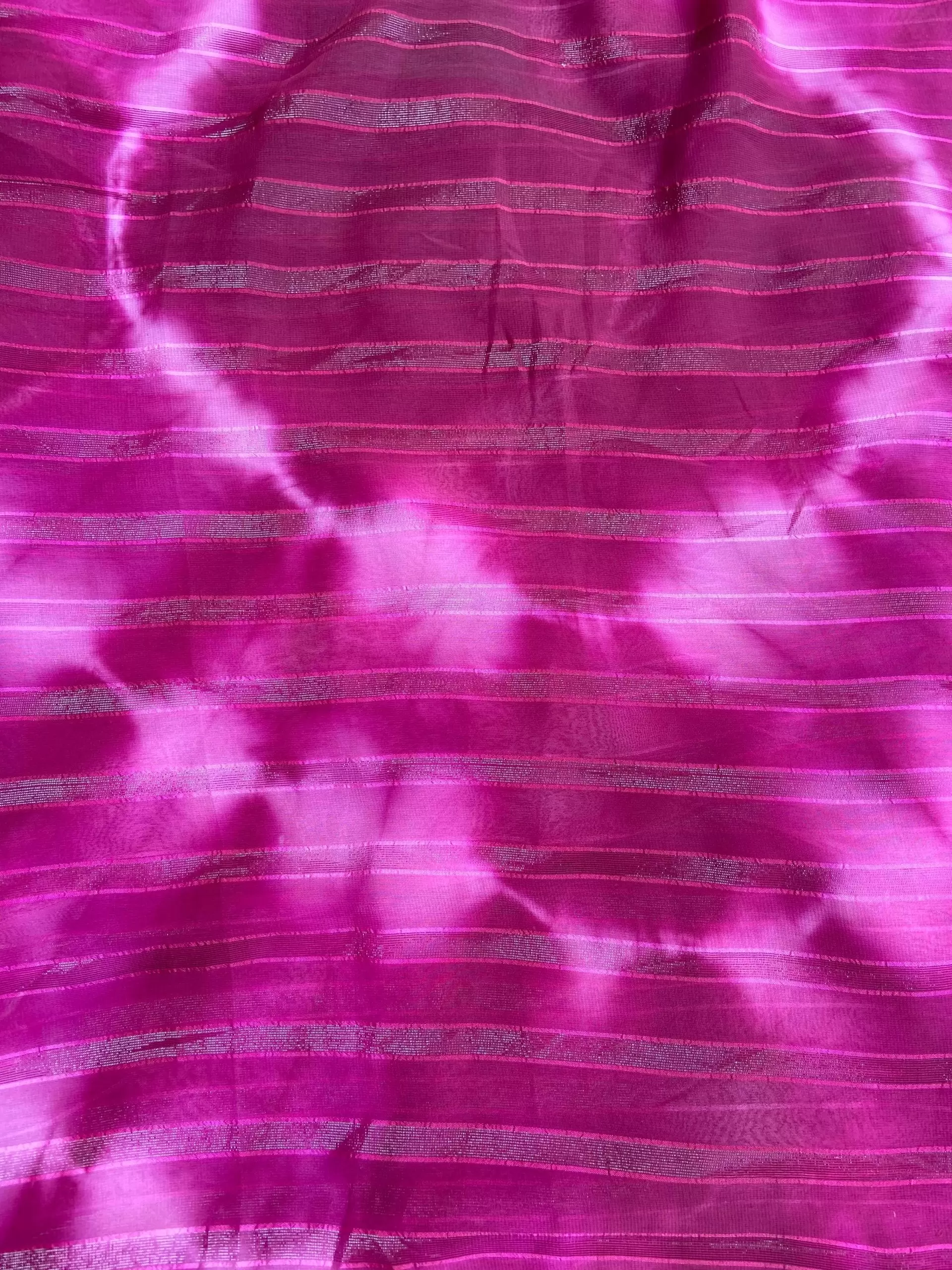 Rani Pink Shibori Tie-Dye Chiffon Fabric with Shimmer Zari Detail