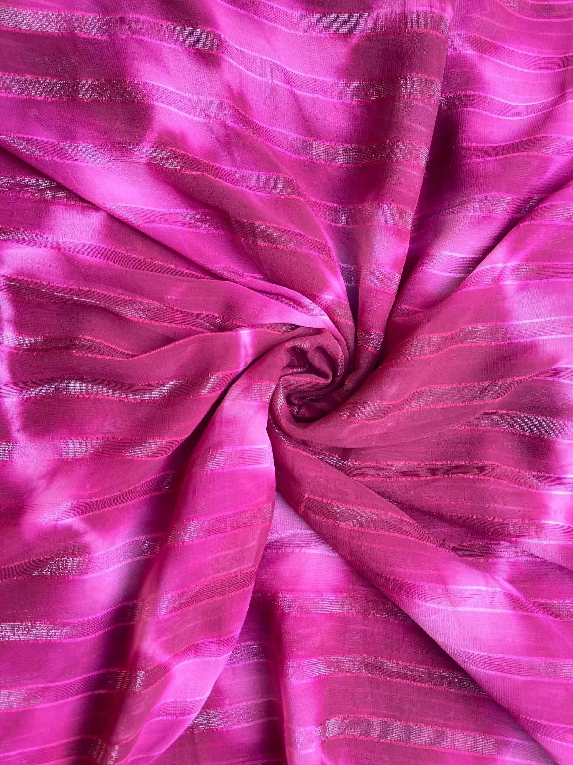 Rani Pink Shibori Tie-Dye Chiffon Fabric with Shimmer Zari Detail