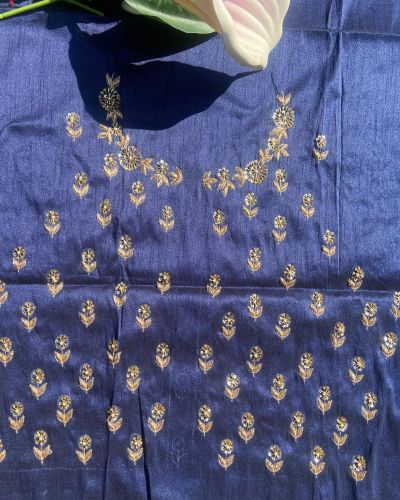 Buti Design Zardozi Gota Hand Embroidery on Navy Blue Unstitched Blouse Piece