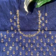 Buti Design Zardozi Gota Hand Embroidery on Navy Blue Unstitched Blouse Piece