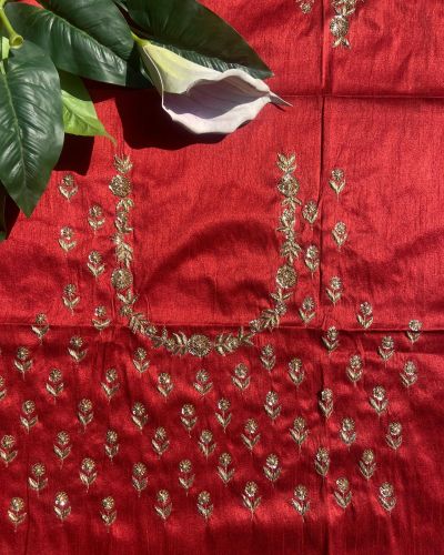 Buti Design Zardozi & Gota Hand Embroidery on Maroon Unstitched Blouse Piece