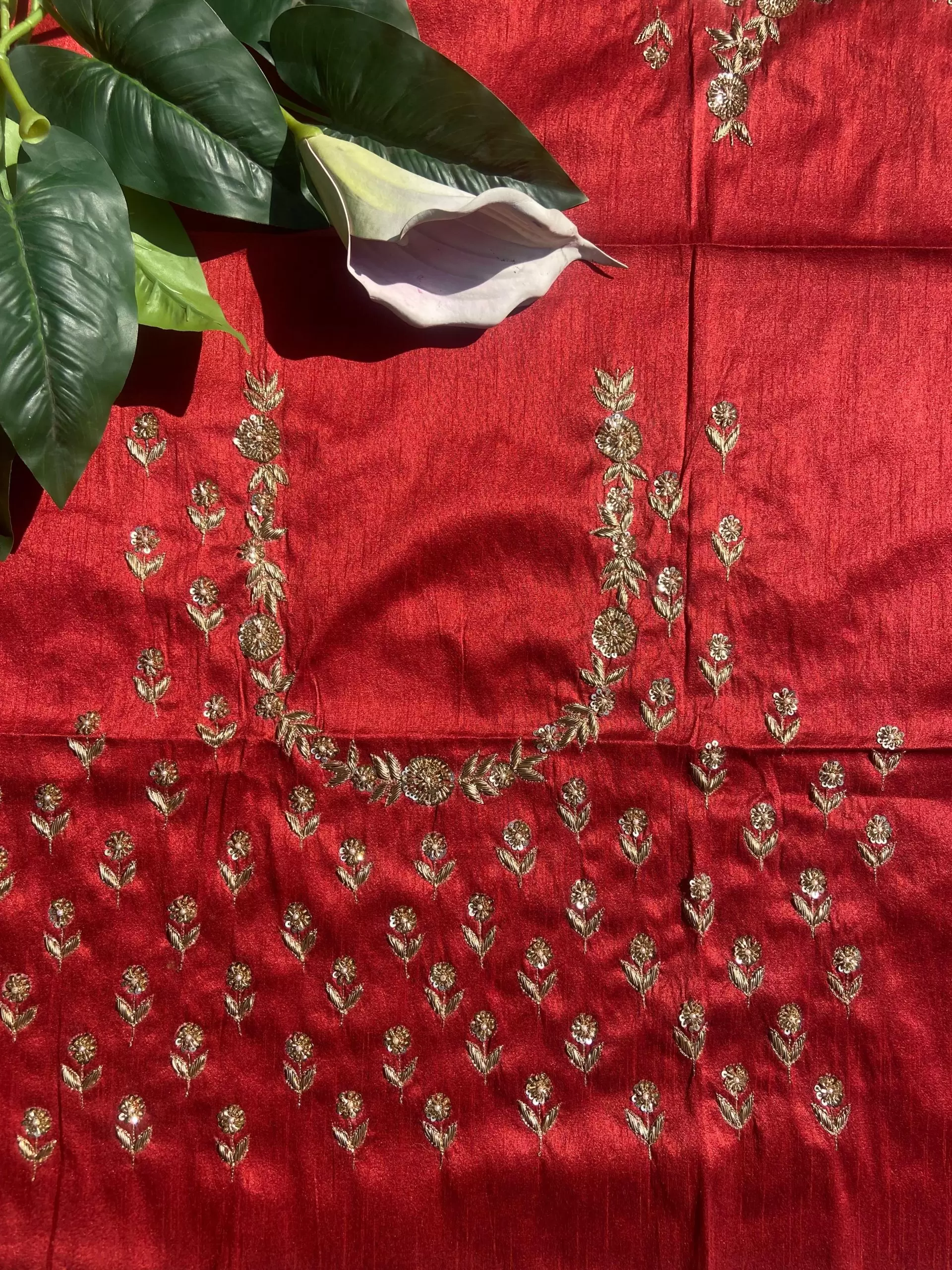 Buti Design Zardozi & Gota Hand Embroidery on Maroon Unstitched Blouse Piece