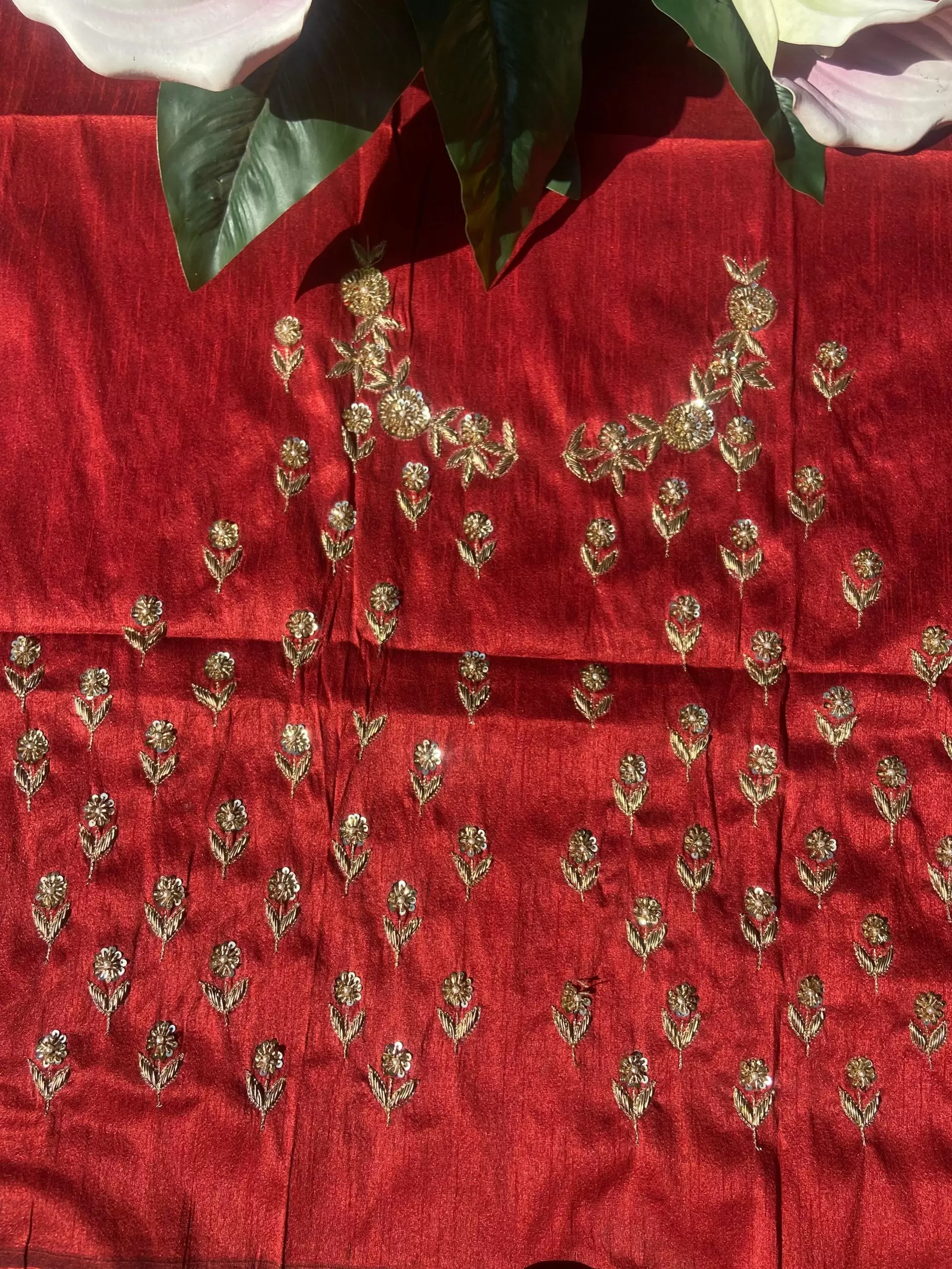 Buti Design Zardozi & Gota Hand Embroidery on Maroon Unstitched Blouse Piece