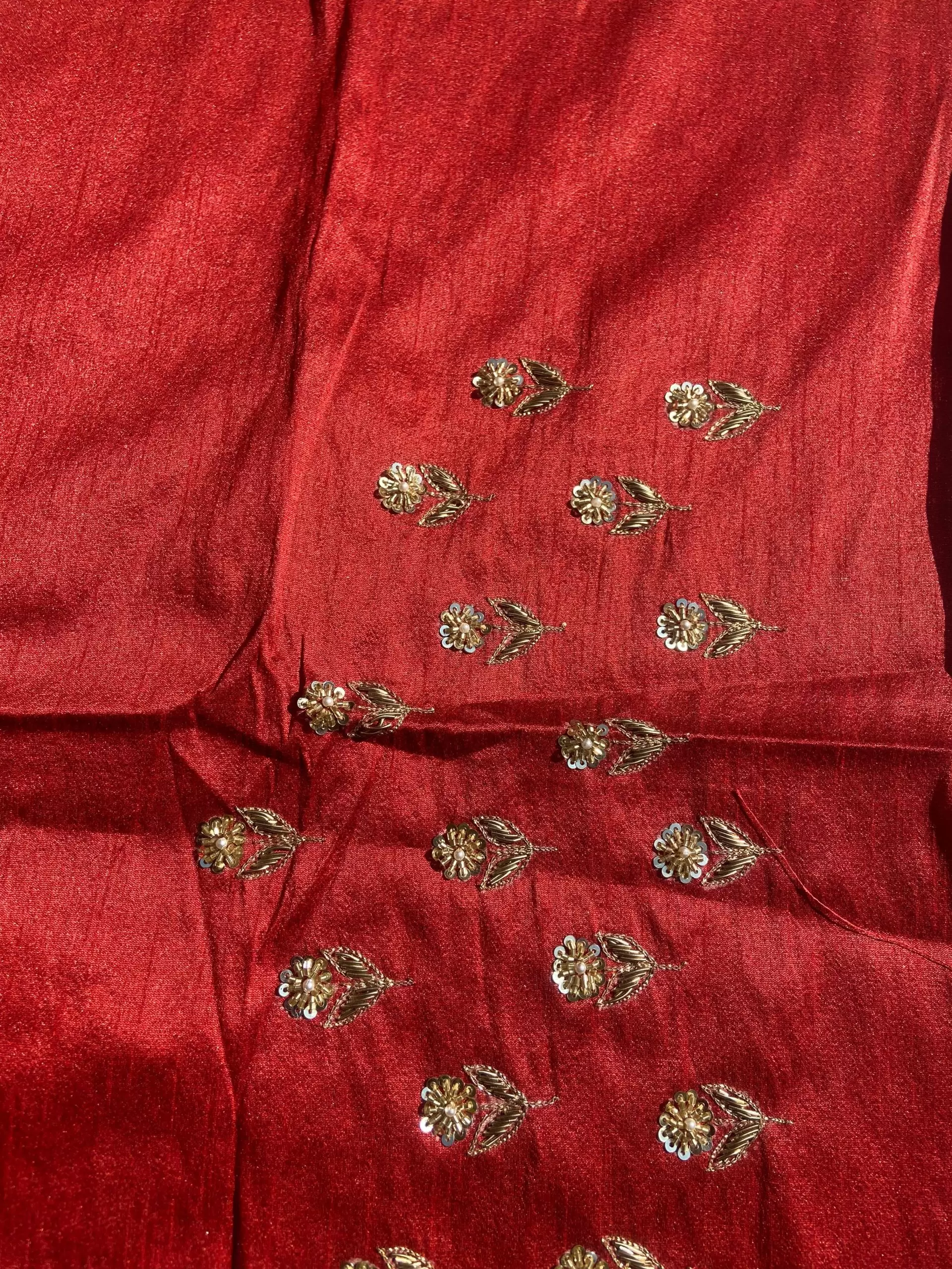 Buti Design Zardozi & Gota Hand Embroidery on Maroon Unstitched Blouse Piece