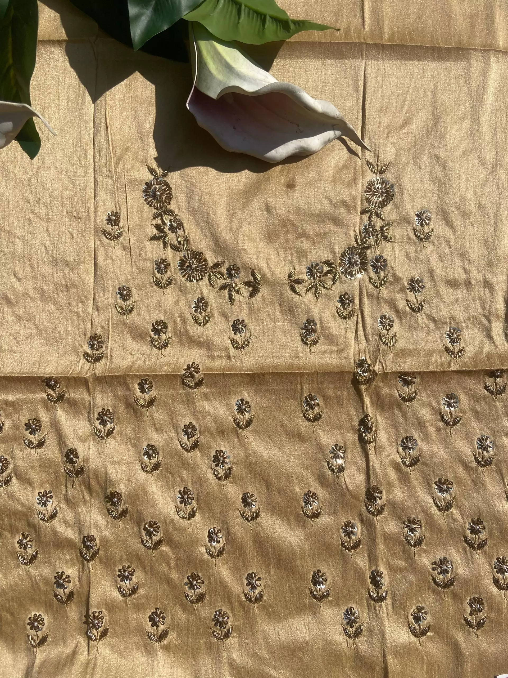 Buti Design Zardozi Gota Hand Embroidery on Golden Unstitched Blouse Piece