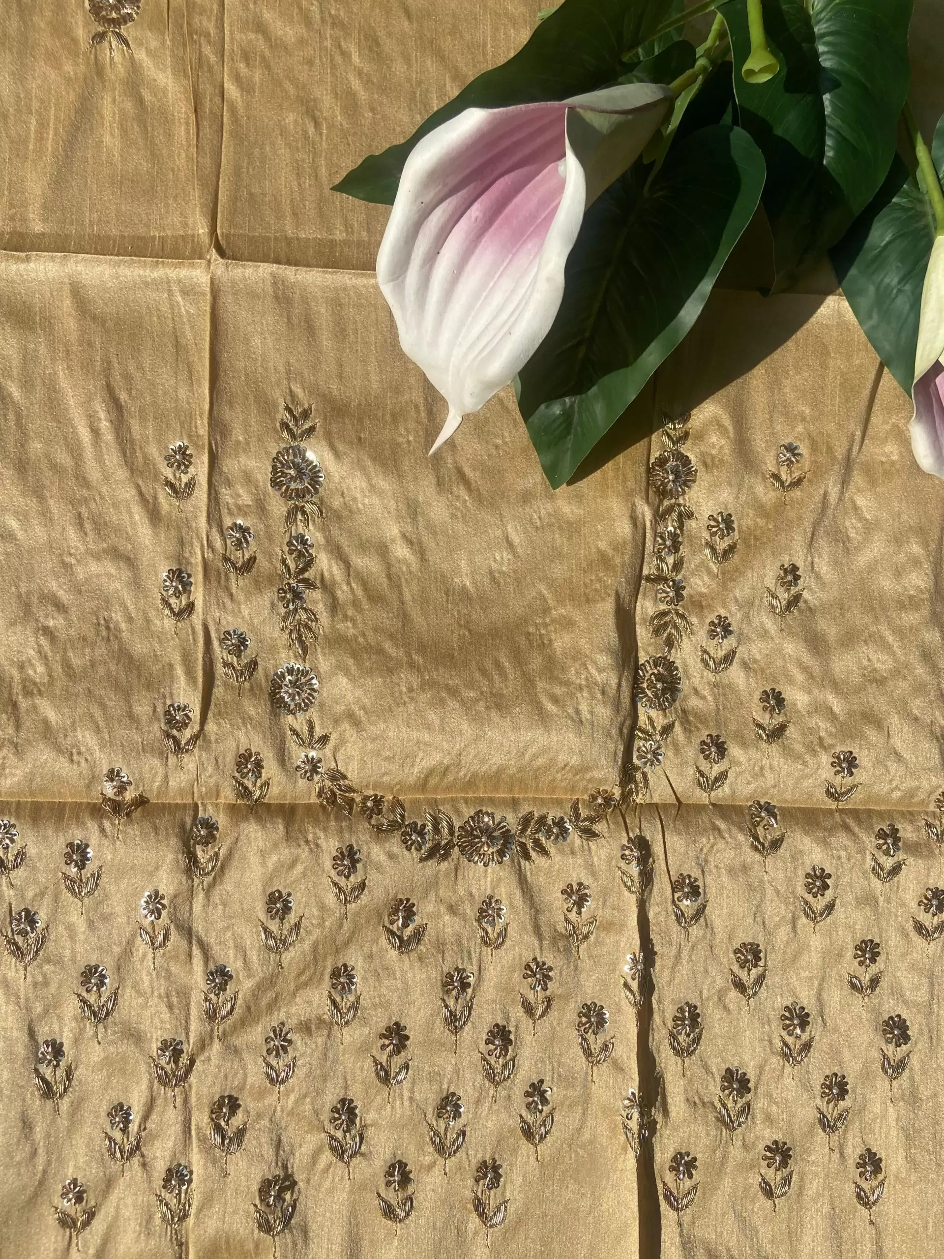 Buti Design Zardozi Gota Hand Embroidery on Golden Unstitched Blouse Piece