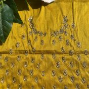 Buti Design Zardozi & Gota Hand embroidery on Dark mustard yellow unstitched blouse