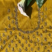 Buti Design Zardozi & Gota Hand embroidery on Dark mustard yellow unstitched blouse