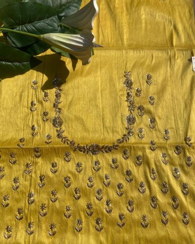 Buti Design Zardozi & Gota Hand embroidery on mustard yellow unstitched blouse