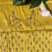 Buti Design Zardozi & Gota Hand embroidery on mustard yellow unstitched blouse