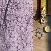 Floral Thread & Sequin Embroidery on Mauve Lavender Purple Wide Net Fabric