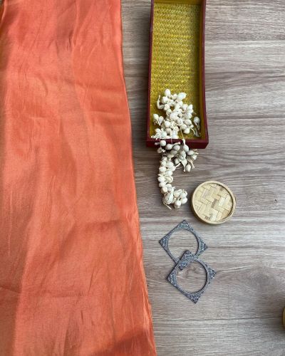 Orange plain cosmos tissue silk fabric