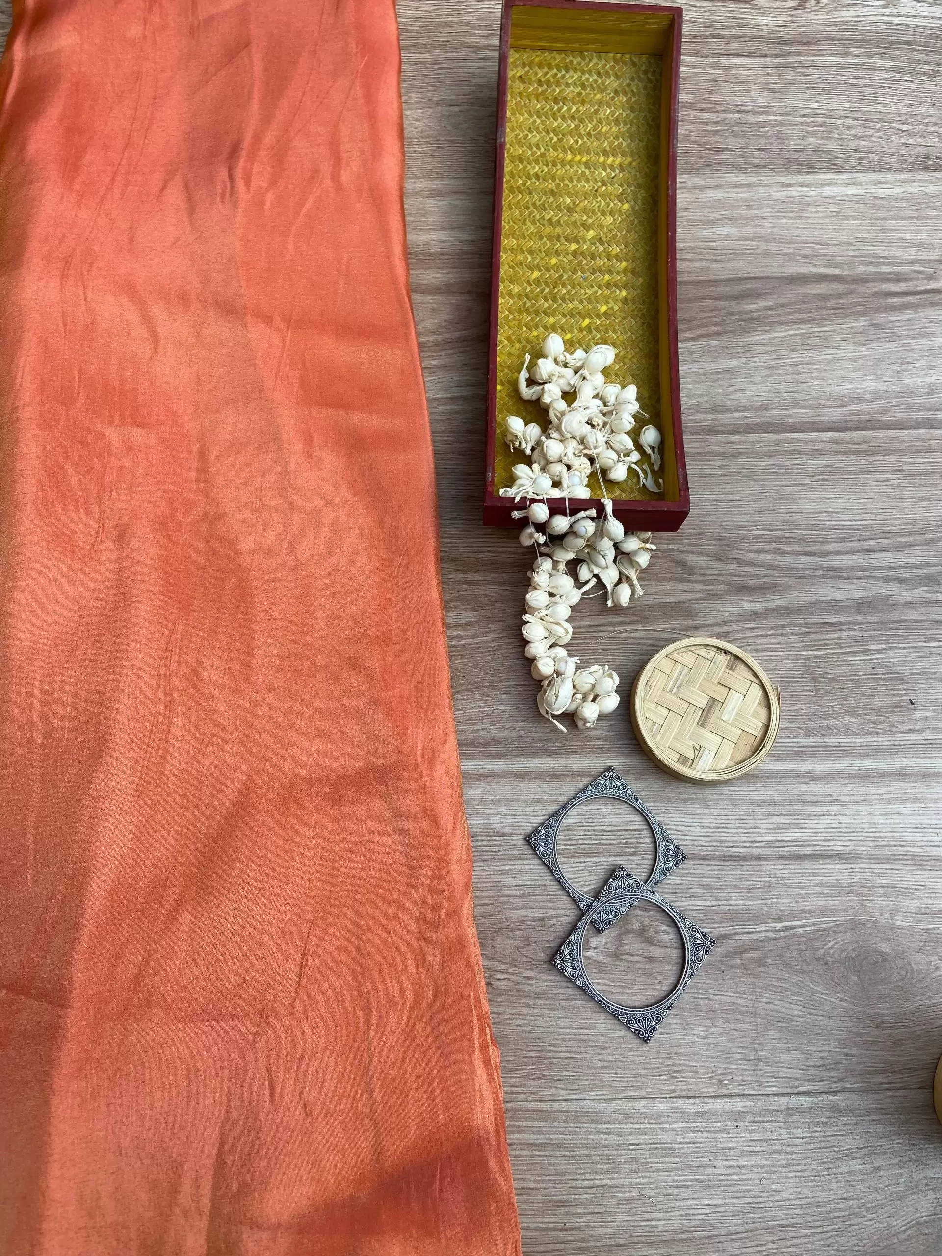 Orange plain cosmos tissue silk fabric