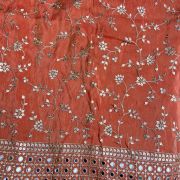 Orange heavy embroidered pure cosmos tissue silk fabric