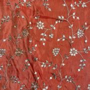 Orange heavy embroidered pure cosmos tissue silk fabric