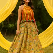 Haldi Leheariya Latkan Blouse With Heavy Embroidered Skirt