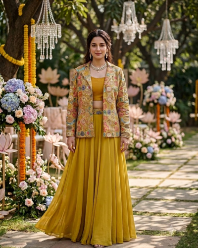 Crop Top and Sharara With Jacket