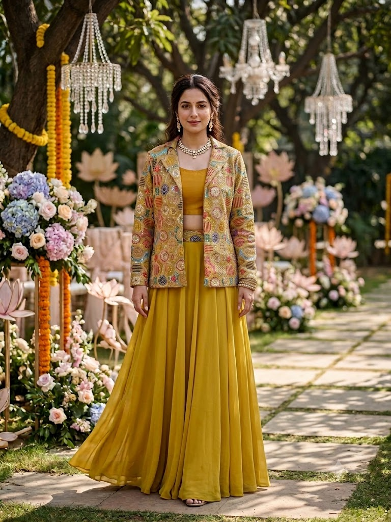Crop Top and Sharara With Jacket