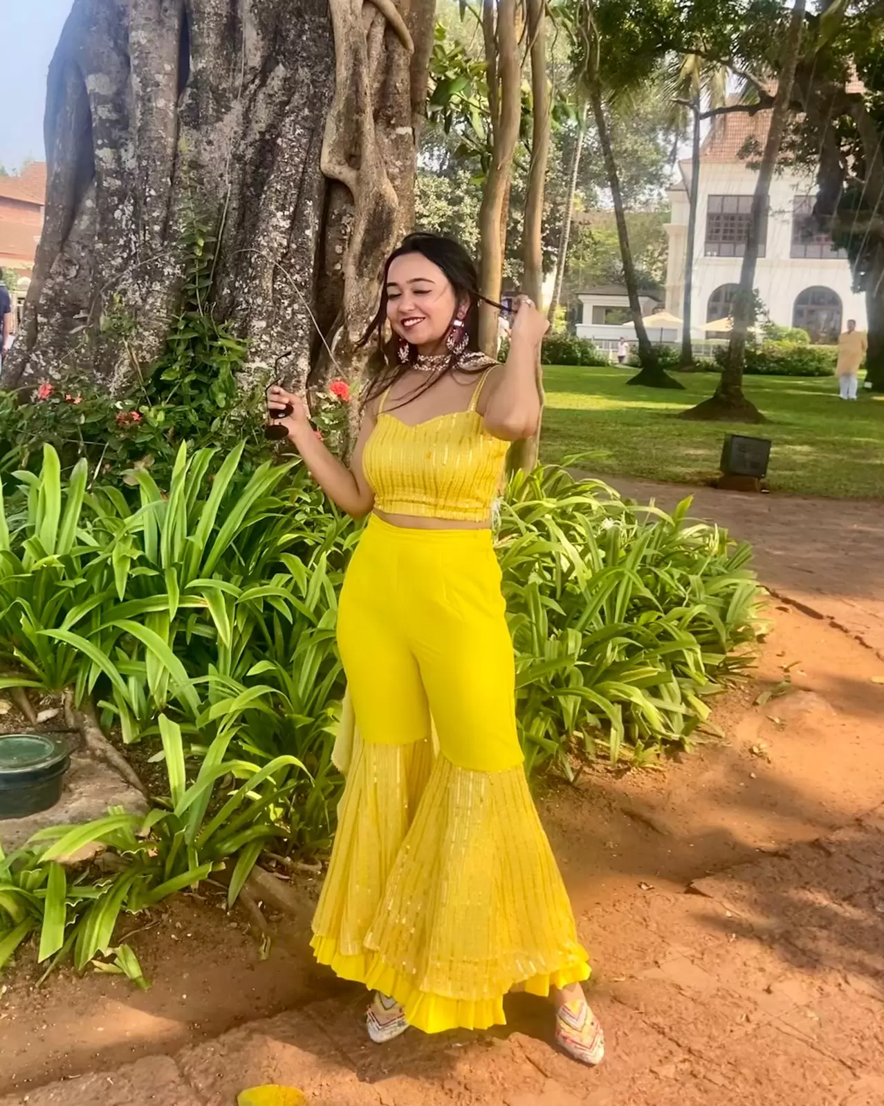 Yellow Crop Top and Sharara Set with Choker Dupatta