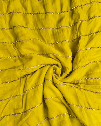 Hand embroidery in Stripe Pattern Mustard Pure Organza Fabric