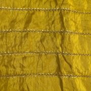 Hand embroidery in Stripe Pattern Mustard Yellow Pure Tissue Silk Fabric