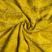 Hand embroidery in Stripe Pattern Mustard Yellow Pure Tissue Silk Fabric