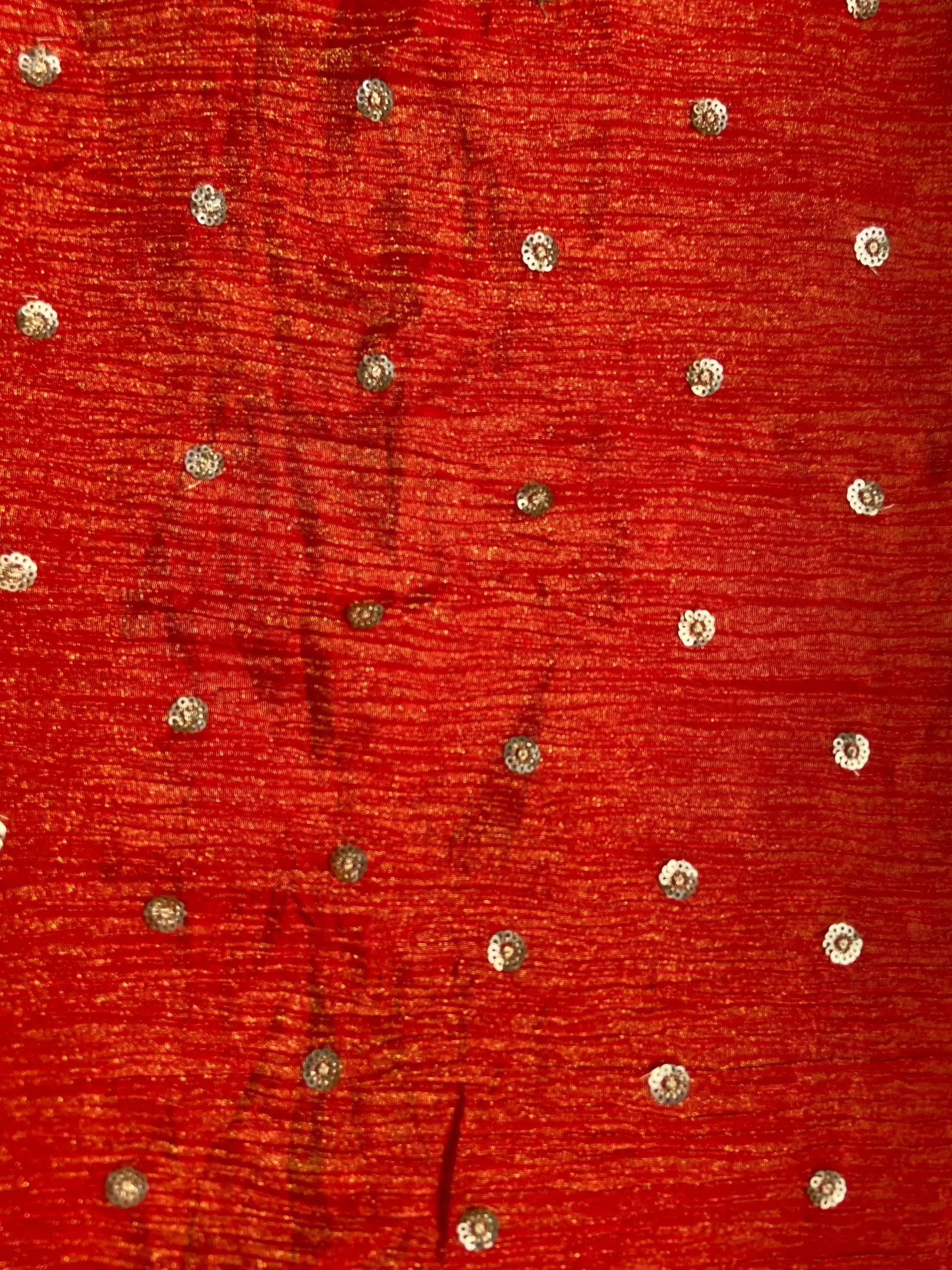 Pure Crush Tissue Fabric in Orange with Buti All Over