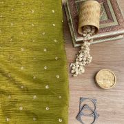 Pure Crush Tissue Fabric in Olive Green with Buti All Over