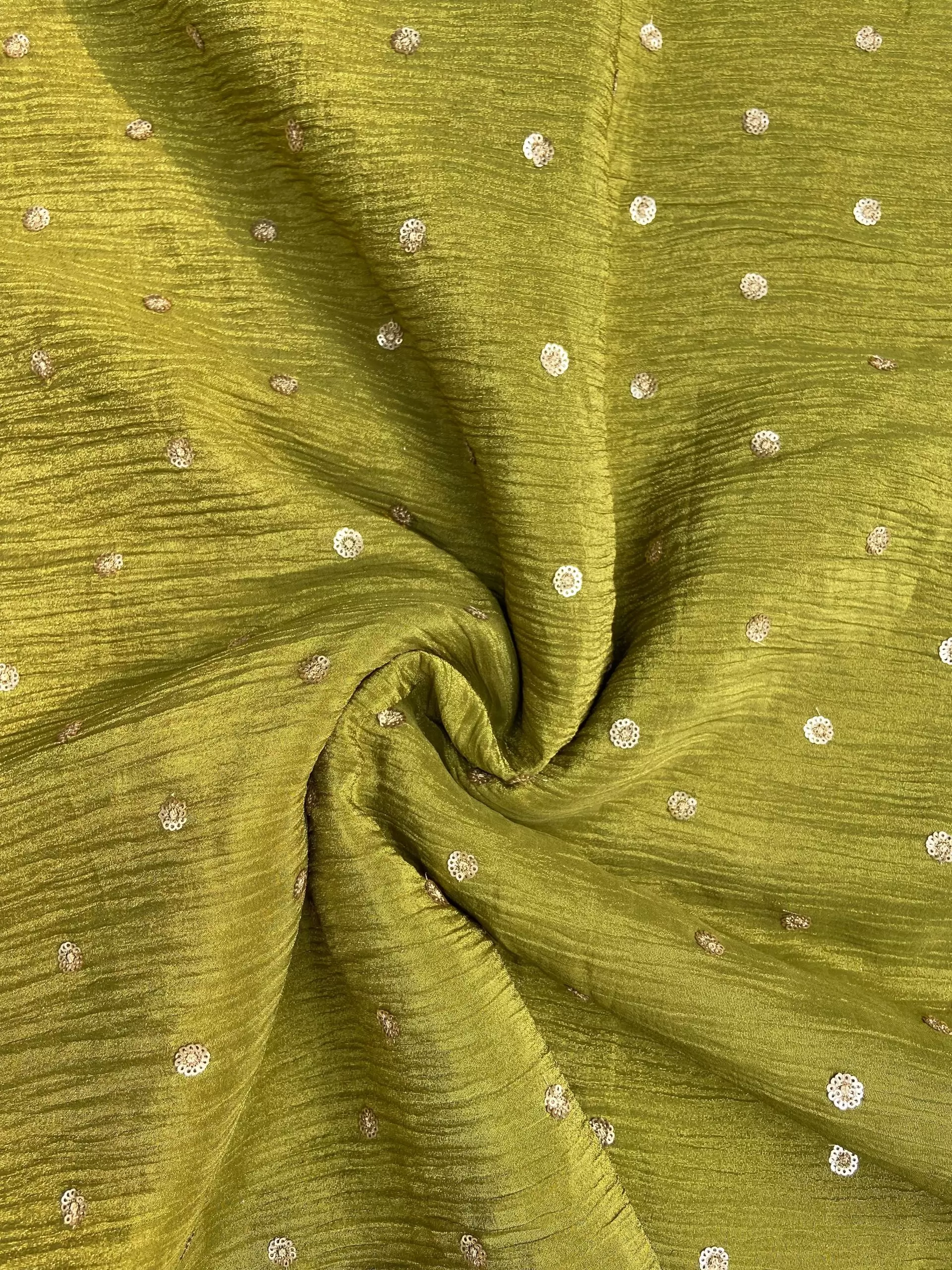 Pure Crush Tissue Fabric in Olive Green with Buti All Over