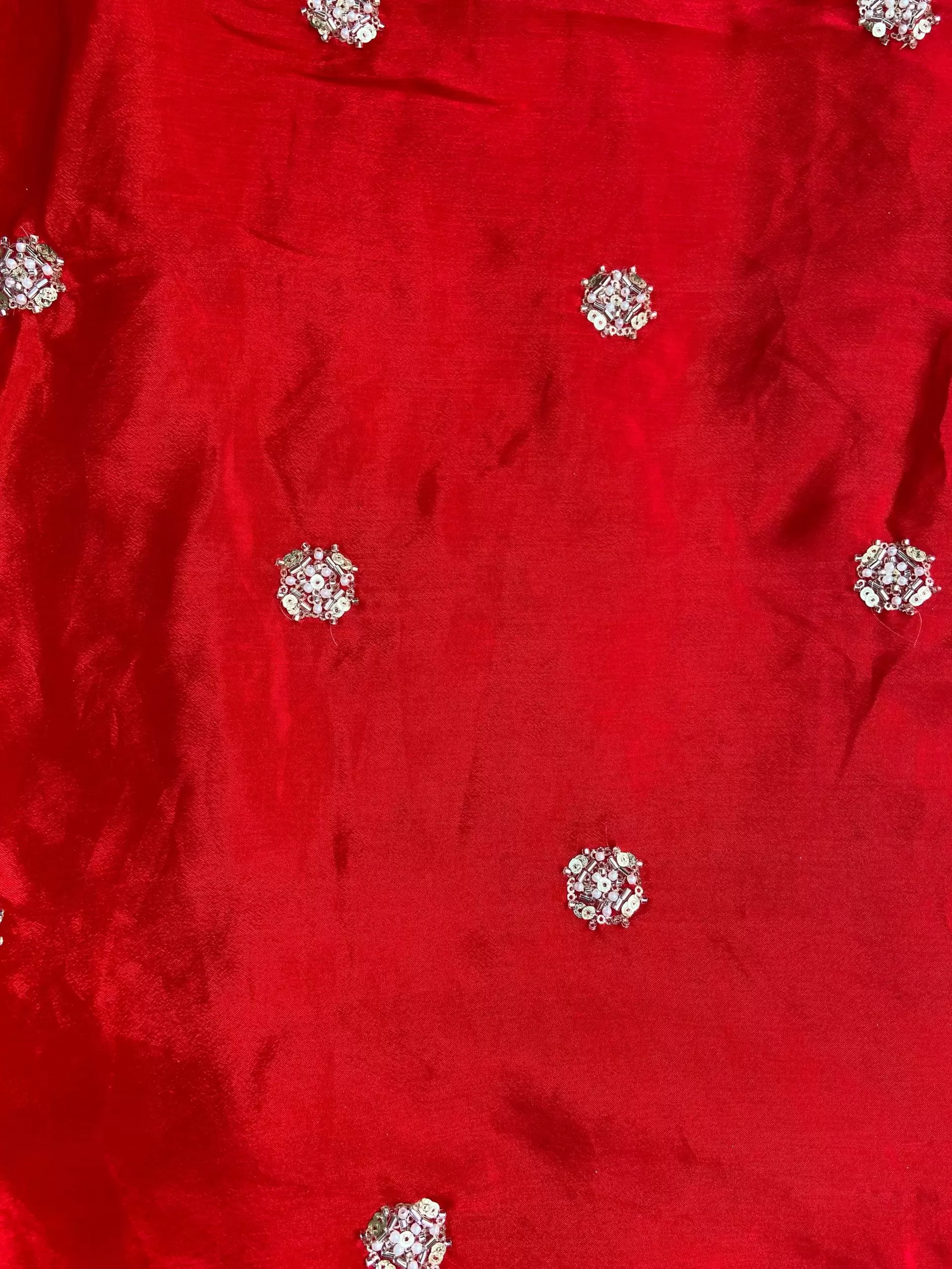 Red Pure Crepe Fabric with Handwork Buti Design