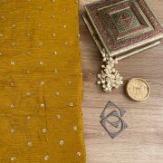 Pure Crush Tissue Fabric in Mustered yellow with buti all over