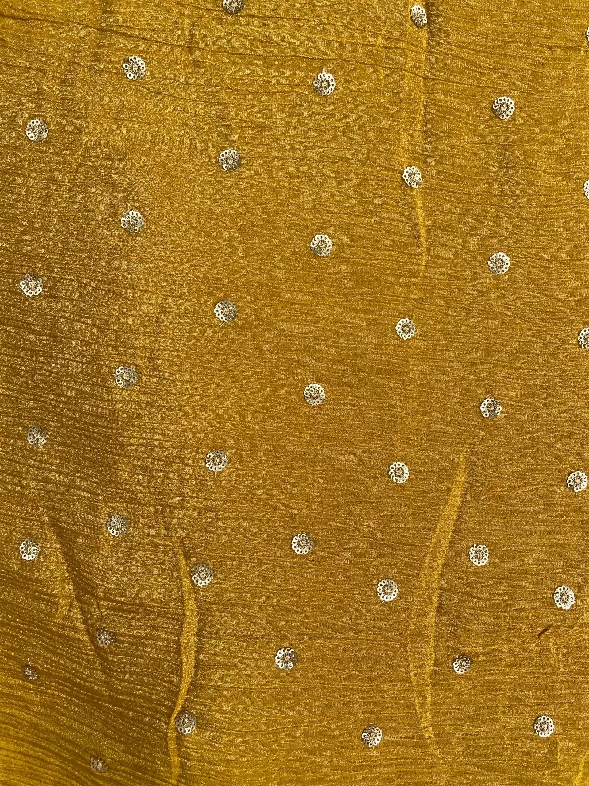 Pure Crush Tissue Fabric in Mustered yellow with buti all over