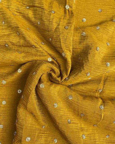 Pure Crush Tissue Fabric in Mustered yellow with buti all over