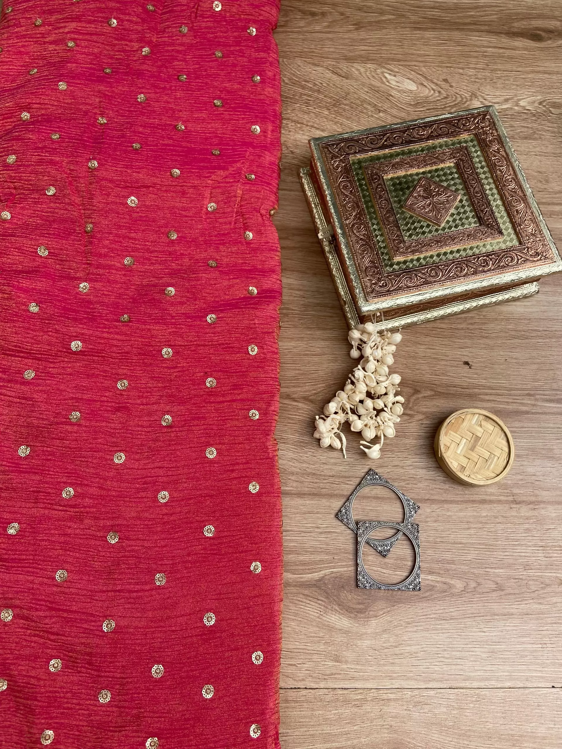 Pure Crush Tissue Fabric in Pink with Buti All Over