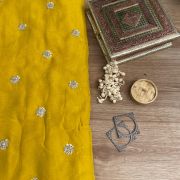 Yellow Georgette Fabric with Handwork Buti Design