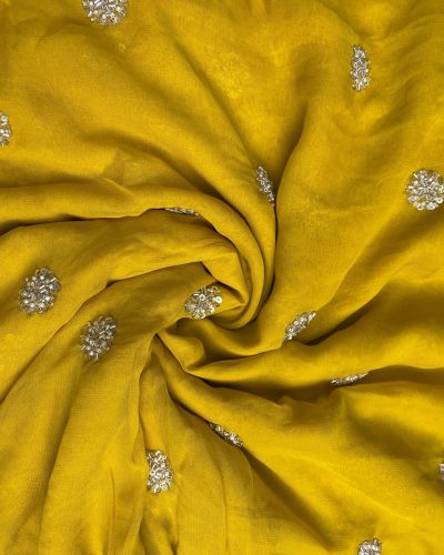 Yellow Georgette Fabric with Handwork Buti Design