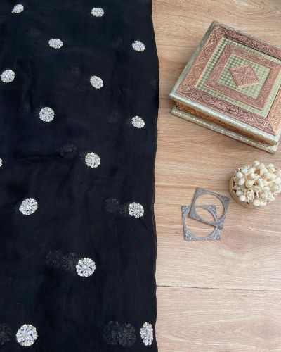 Black Georgette Fabric with Handwork Buti Design